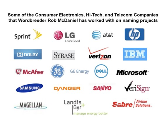 Wordbreeder Rob McDaniel: Portfolio of Naming Work
